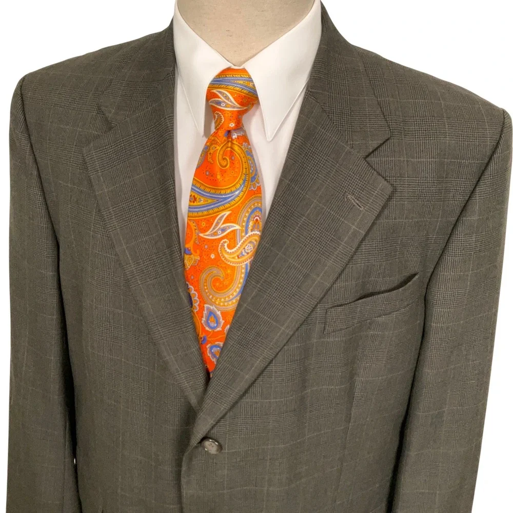 Stafford Blazer Jacket Mens 44R Olive Green Plaid 3-Button Traditional Classic